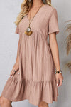 Annalise Full Size Ruched V-Neck Short Sleeve Dress