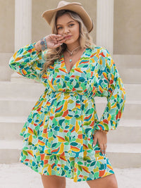 Piper Plus Size Printed Surplice Long Sleeve Mini Dress