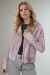 Miley Waffle-Knit Zip Up Long Sleeve Hooded Jacket