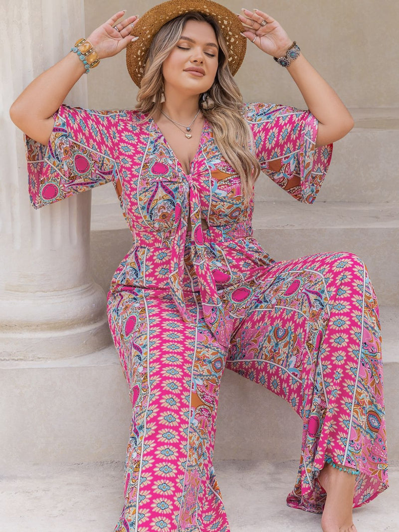 Julia Plus Size Printed Half Sleeve Wide Leg Jumpsuit