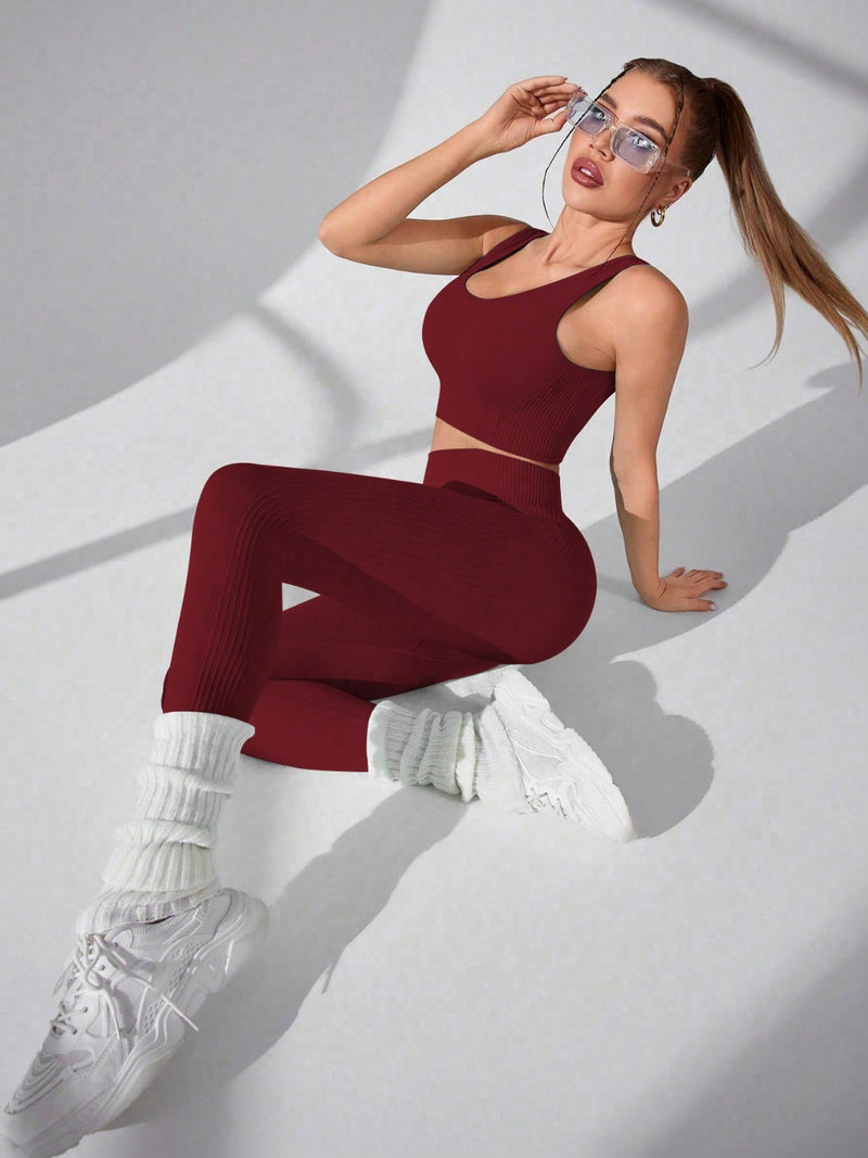 Charlotte Scoop Neck Wide Strap Top and Pants Active Set