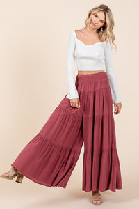 Alena Tier Detail Smocked Elastic Waist Wide Leg Pants