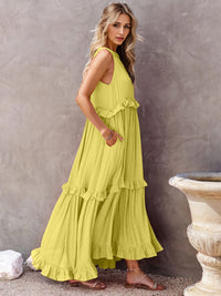 Zahra Ruffled Sleeveless Tiered Maxi Dress with Pockets