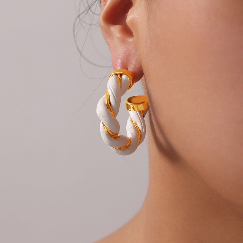 Chana Twisted Leather Rope C-Hoop Earrings