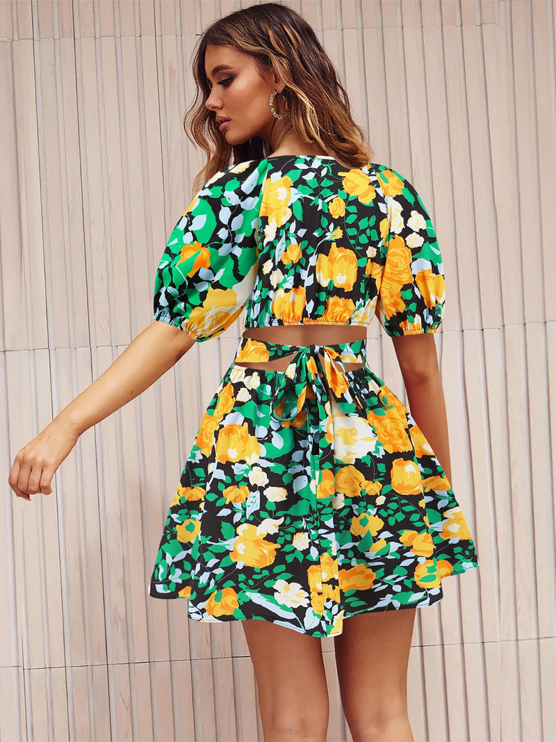 Hayley Printed Surplice Short Sleeve Dress