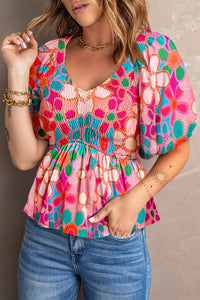 Estelle Printed V-Neck Babydoll Blouse