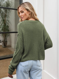 Elodie Cable-Knit Round Neck Dropped Shoulder Sweater