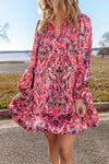 Mikayla Tassel Printed Tie Neck Long Sleeve Dress