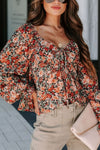 Melody Peplum Tied Flora Long Sleeve Blouse