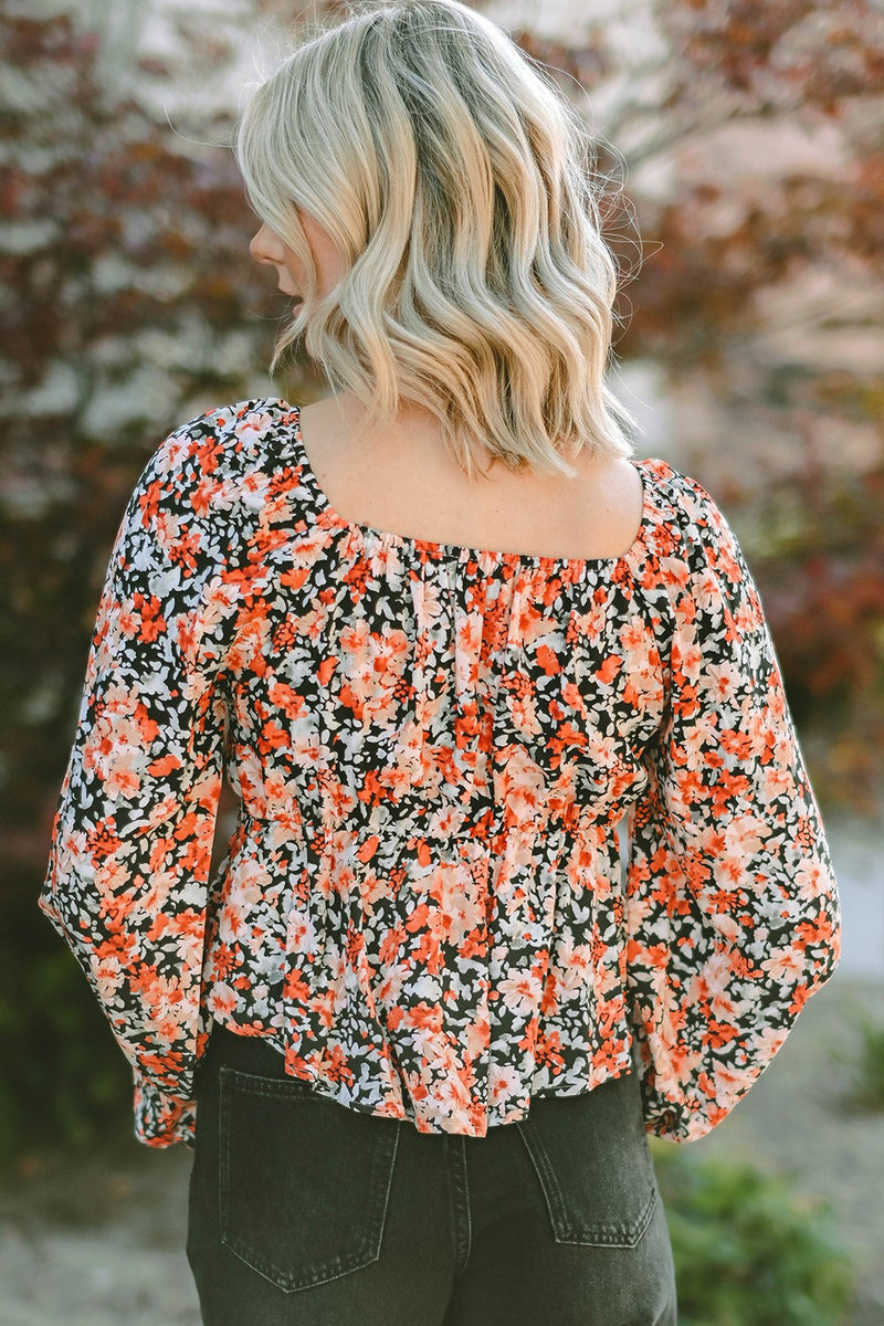 Ruby Floral Tied Flounce Sleeve Peplum Blouse