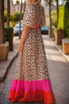 Jasmine Leopard V-Neck Half Sleeve Maxi Dress