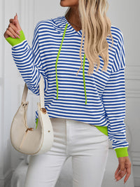 Lena Striped Long Sleeve Hooded Knit Top