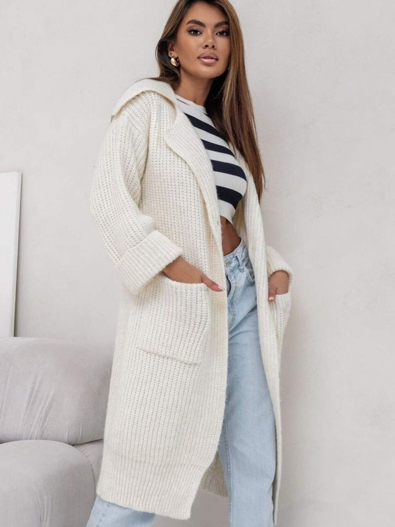 Arya Pocketed Collared Neck Dropped Shoulder Cardigan