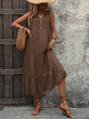 Dani Decorative Button Notched Sleeveless Dress