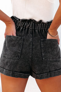 Catherine Paperbag Waist Denim Shorts with Pockets