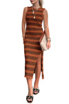 Ariya Slit Striped Round Neck Sleeveless Midi Dress