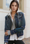 Everly Fake Two-Piece Hooded Zip-Up Denim Jacket