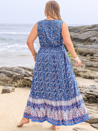 Rosemary Plus Size Tied Printed Sleeveless Maxi Dress