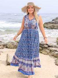 Rosemary Plus Size Tied Printed Sleeveless Maxi Dress