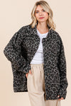 Aliyah Leopard Button Up Denim Shacket with Breast Pockets