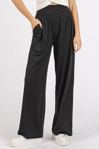 Allyson Stretch Banded Waist Wide Leg Pants with Pockets