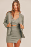 Liana 3 Pieces Sweater Set with Crop Cami, Mini Skirt, Cardigan