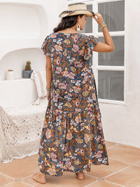 Melina Plus Size Ruffled Printed Cap Sleeve Dress