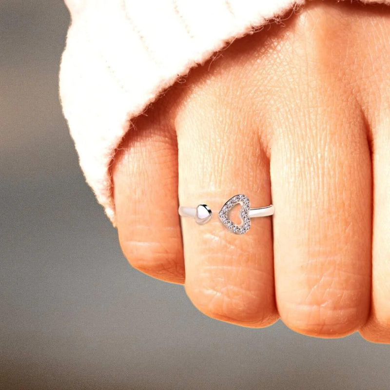 Khaleesi 925 Sterling Silver Inlaid Zircon Heart Open Ring