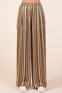 Savanna Striped Satin Elastic Waist Wide Leg Pants