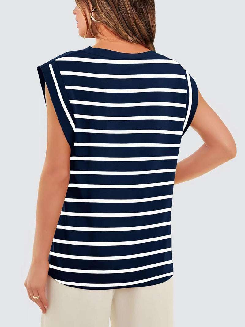 Melissa Striped Round Neck Cap Sleeve T-Shirt