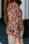 Melody Peplum Tied Flora Long Sleeve Blouse