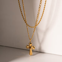 Aliana 18K Gold-Plated Double Layered Cross Necklace