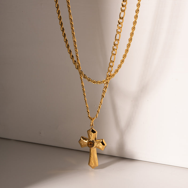 Aliana 18K Gold-Plated Double Layered Cross Necklace