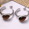 Lennox Stainless Steel Natural Tiger's Eye C-Hoop Earrings