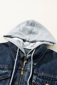 Everly Fake Two-Piece Hooded Zip-Up Denim Jacket