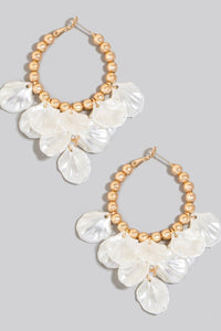 Halle Fame Pearl Petal Charms Beaded Latch Hoop Earrings