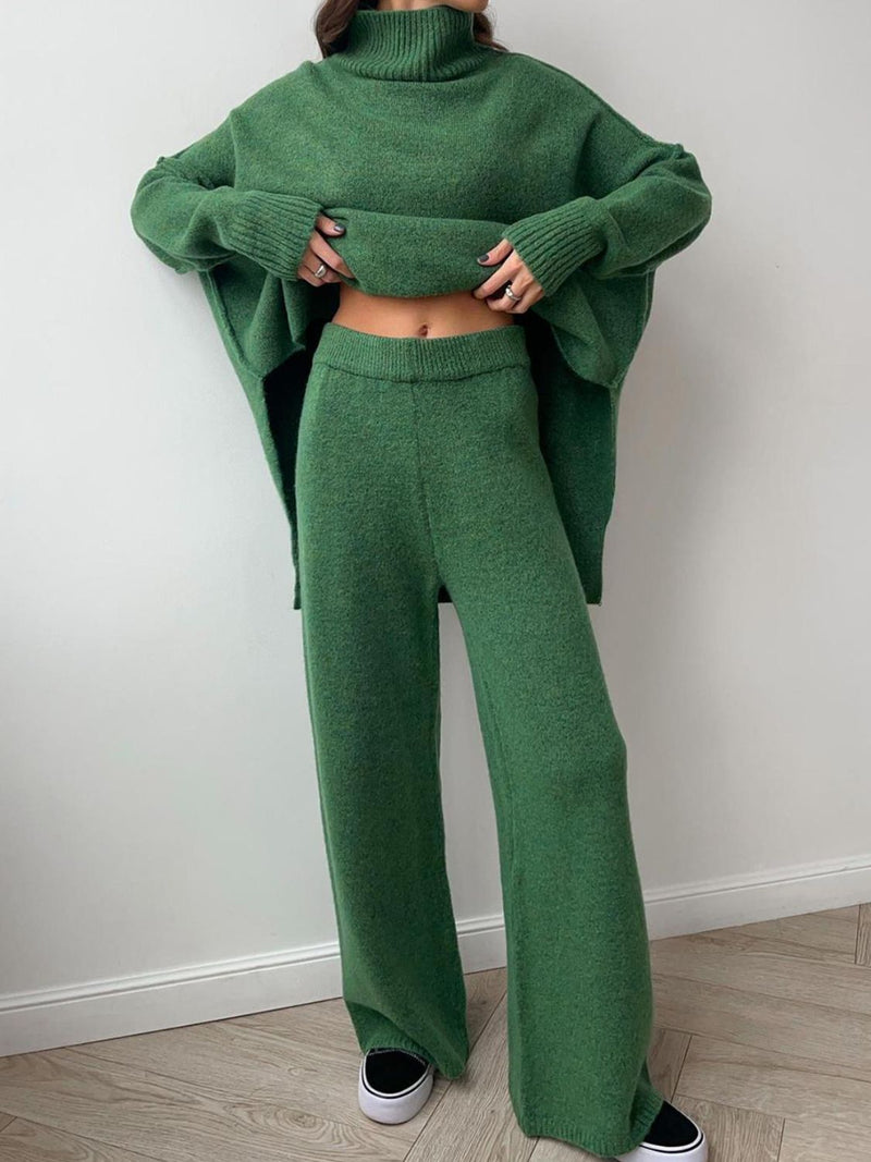 Reese Slit Turtleneck Long Sleeve Top and Pants Sweater Set