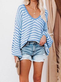 Kali Striped Drop Shoulder V-Neck Sweater