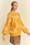 Stella Flower Texture Round Neck Dropped Shoulder Sweater