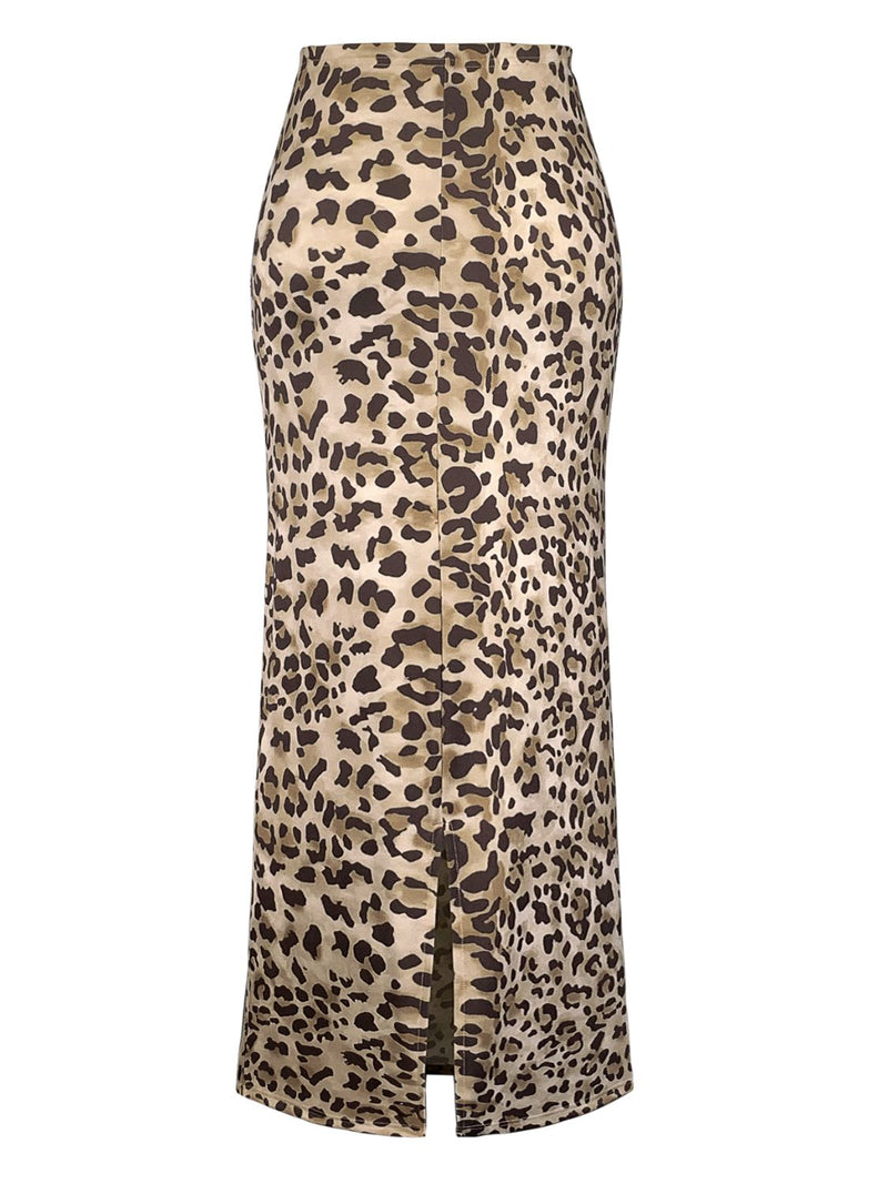 Lorelei Honey Slit Leopard Midi Skirt