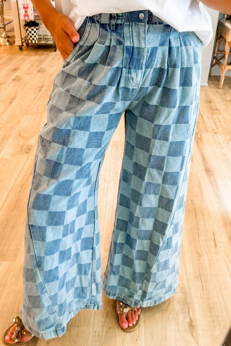 Selene Checkered Wide Leg Jeans with Pockets