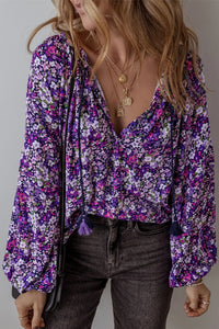 Evelynn Floral Tie Neck Long Sleeve Blouse