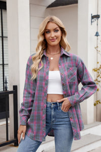 Juniper Pocketed Plaid Collared Neck Long Sleeve Shirt