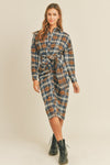 Lyric Plaid Flannel Front Tie Button Down Shirt Dress