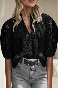 Kai Eyelet Button Up Half Sleeve Blouse