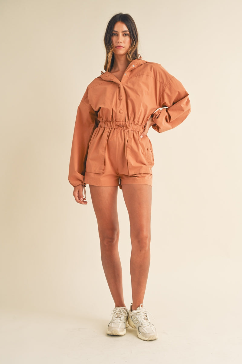 Cassidy Snap Down Long Sleeve Hooded Romper