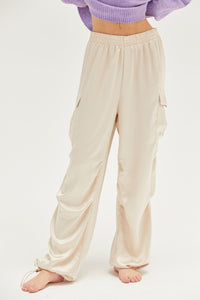 Megan Approach Satin Drawstring Hem Cargo Pants