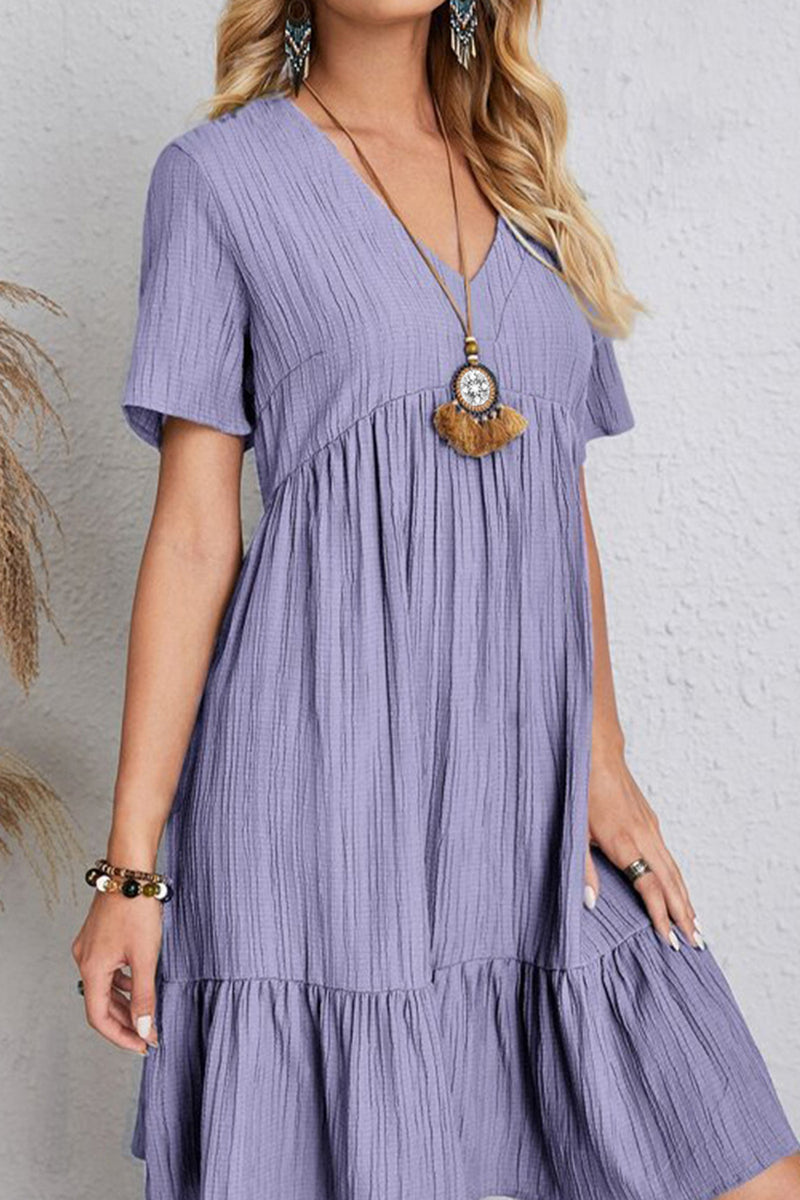 Annalise Full Size Ruched V-Neck Short Sleeve Dress