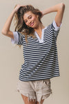 Averi Contrast Striped Notched Knit Top