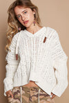 Cali Rib Weave Sleeves Hooded Cable Knit Sweater